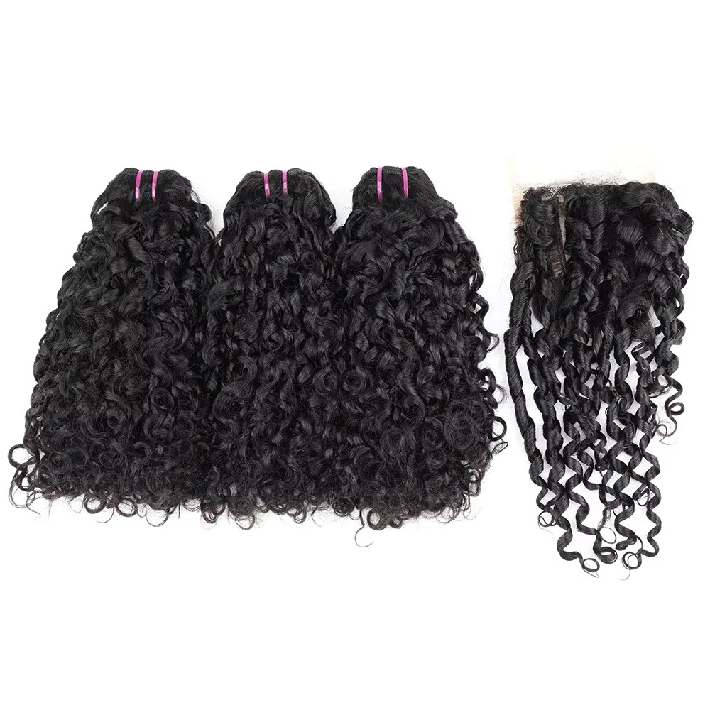 ผมปลอมแบบ Pixie Curl พร้อมเชือกผูกผม แบบลอนลึก ผมบราซิลแท้แบบดิบ สำหรับต่อผม ขนาด 8-20 นิ้ว ผมแท้แบบลอนลึก