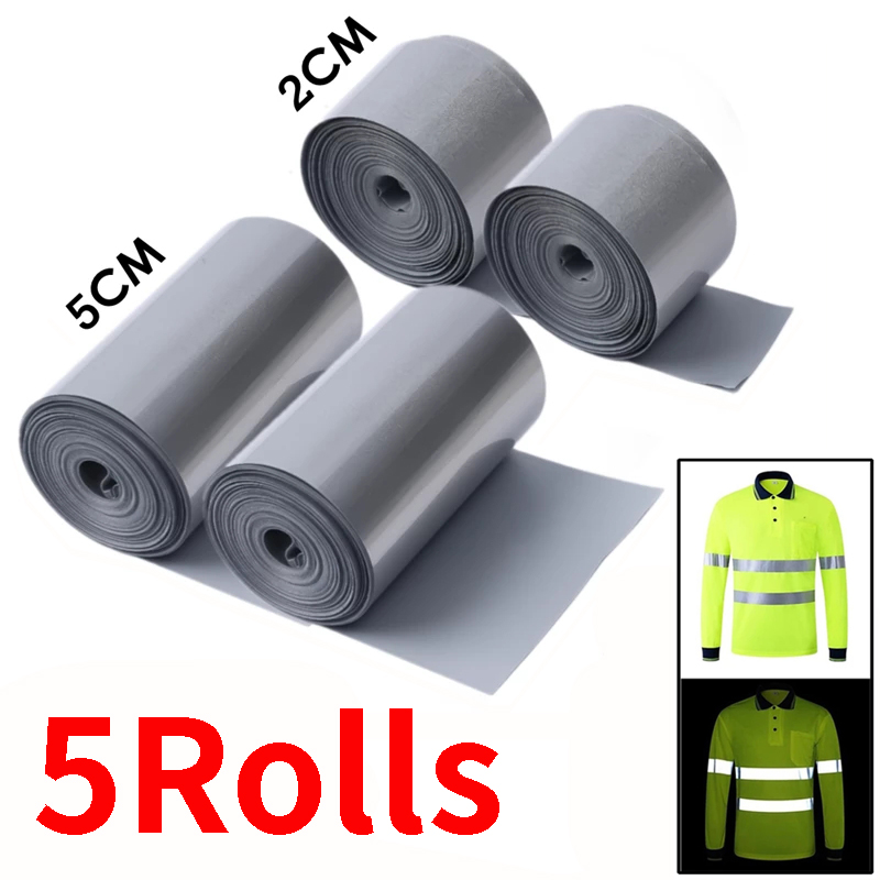 5 Rollen reflektierender Streifen-Aufkleber, Wärmeübertragung, reflektierendes Klebeband für DIY-Kleidung, Tasche, Schuhe, Hemd, zum Aufbügeln, Sicherheitskleidungszubehör