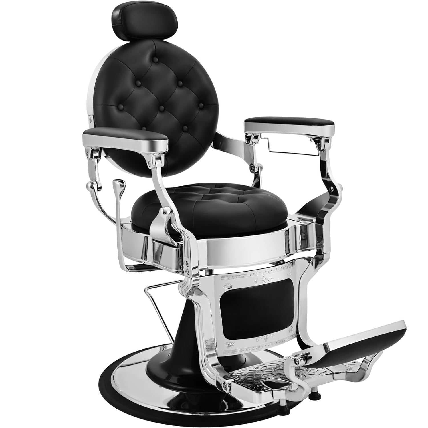 Black Silver Barber Chair, Vintage Hair Salon Chair Hair Stylist, Hydraulic All Purpose for Barbershop, Classic Tattoo, Custom
