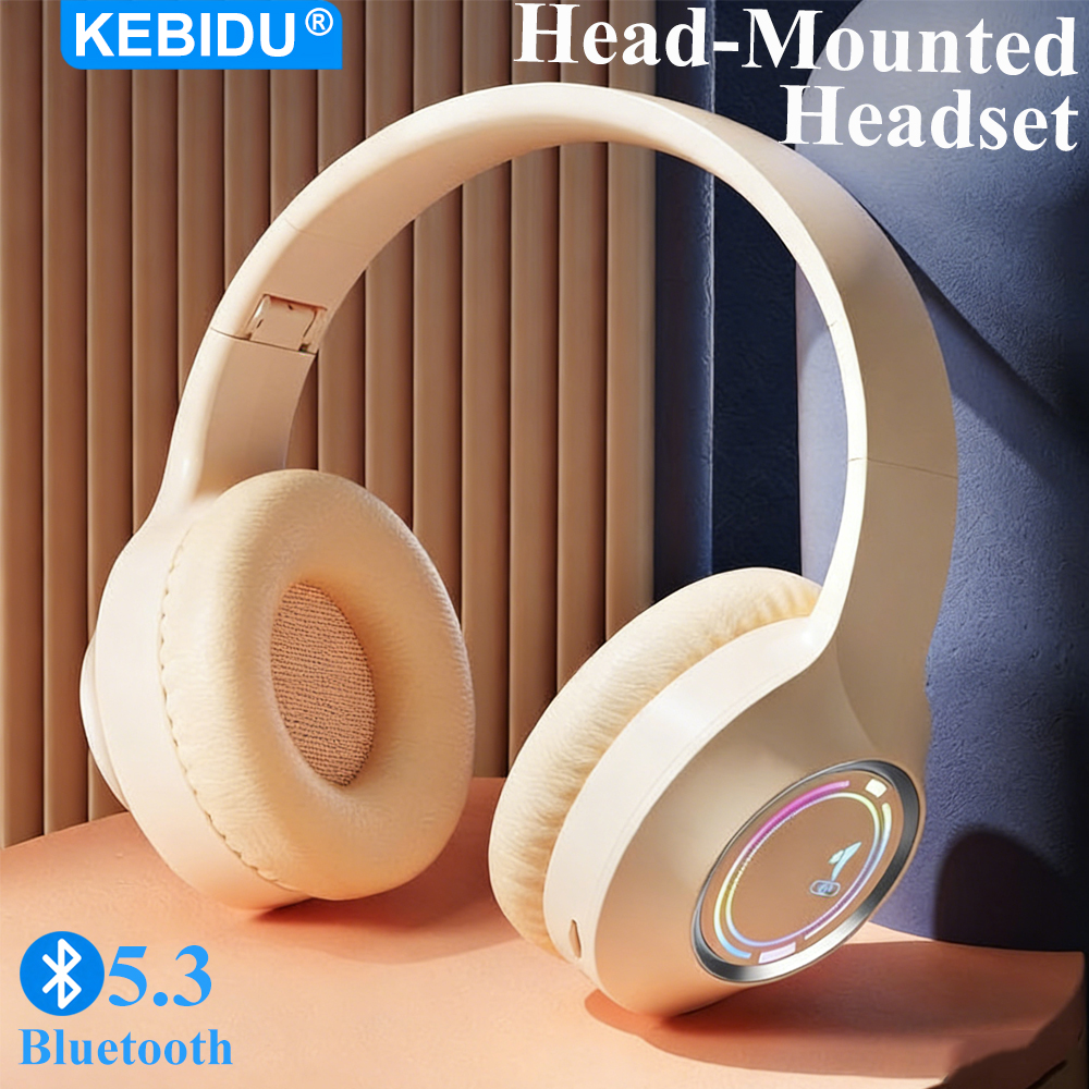 Fones de Ouvido Bluetooth para Jogos KEBIDU RGB Dobráveis HiFi Estéreo com Redução de Ruído Sem Fio Over-Ear Suporte para Cartão TF