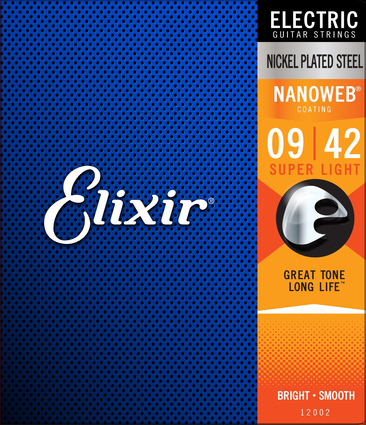 Corde per chitarra elettrica Elixir Strings con rivestimento NANOWEB, super leggere (.009-.042) - 12002