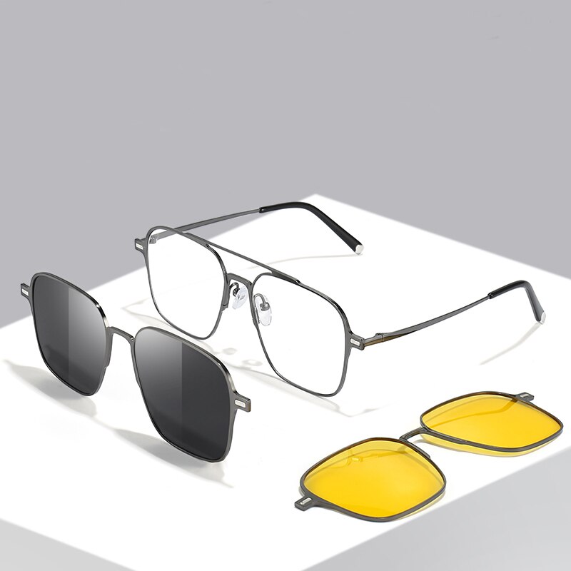 Metal 3 Em 1 Novo Estilo Ímã Clip On Glasses Quadro Tendência Polarizados Óculos De Sol Para Homens 2023 Óculos De Computador Óptico UV400 7009