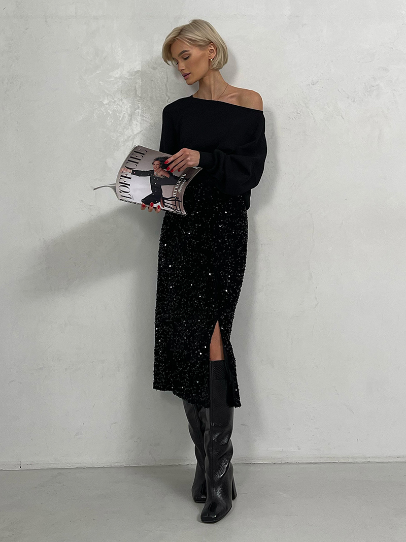 Elegantคริสต์มาสเลื่อมชุดราตรียาวเอวสูงเซ็กซี่Midiกระโปรงผู้หญิงSilver Slit Midiกระโปรงเลื่อมสําหรับผู้หญิง 2024