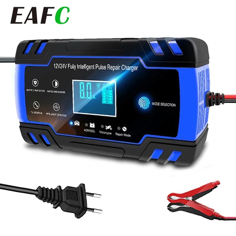 12-24V 6/8A Volautomatische acculader Digitaal LCD-scherm Autobatterijladers Power Puls Reparatieladers Nat Droog Loodzuur