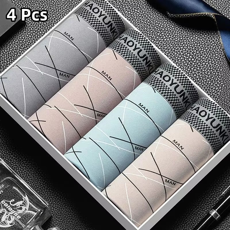 4 pçs/lote tamanho grande L-4XL calcinha masculina moda sem costura boxers masculino impresso cuecas respirável pacote boxershorts roupa interior