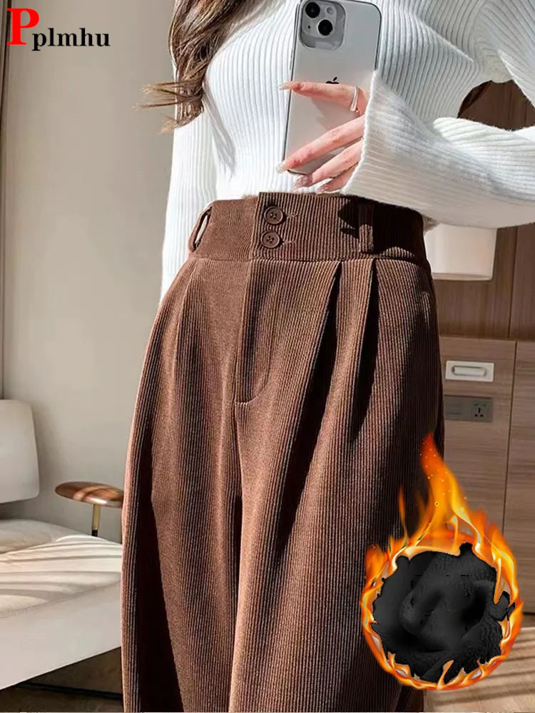 Pantalones de pierna ancha de terciopelo de cintura alta, Pantalones rectos cálidos informales para invierno, moda coreana, Pantalones de chándal gruesos de gran tamaño 4xl, nuevos