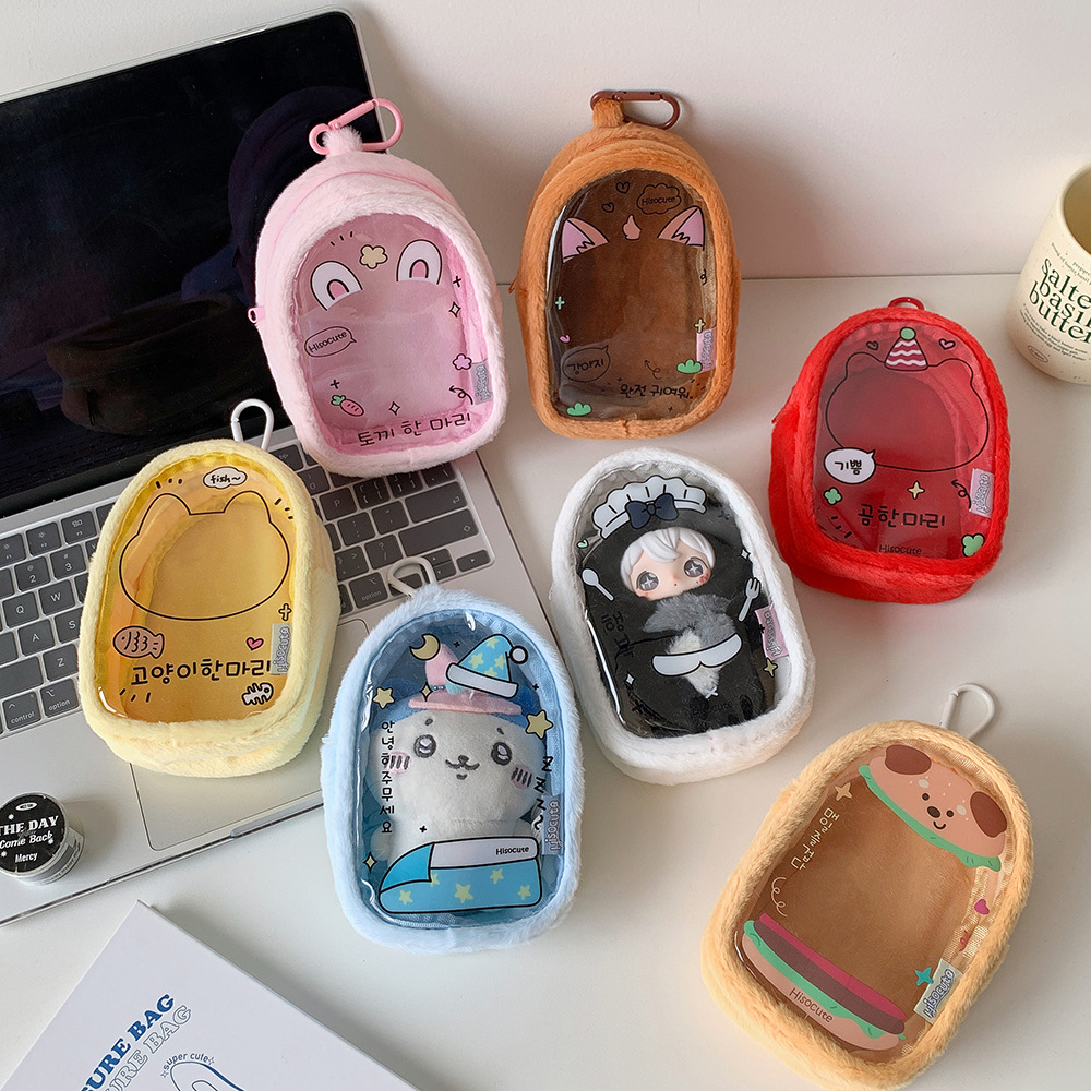 Bolsa de almacenamiento de muñecos de peluche de 10cm, bolsa colgante de figura k-pop de dibujos animados, portador de muñecas, bolsa Ita, colgantes de mochila de PVC transparente para estudiantes