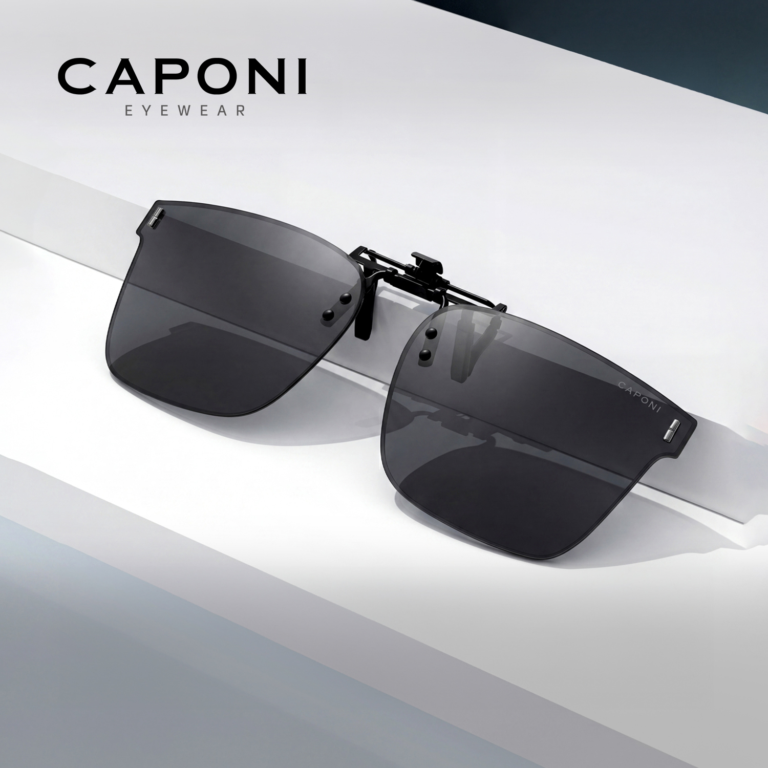 CAPONI ใหม่แว่นตากันแดดผู้ชายคลิปสแควร์โพลาไรซ์โฟโตโครมิกแว่นตาคลิปพลิกขึ้นปกป้องดวงตาคลิปออนเฟรม BS36251