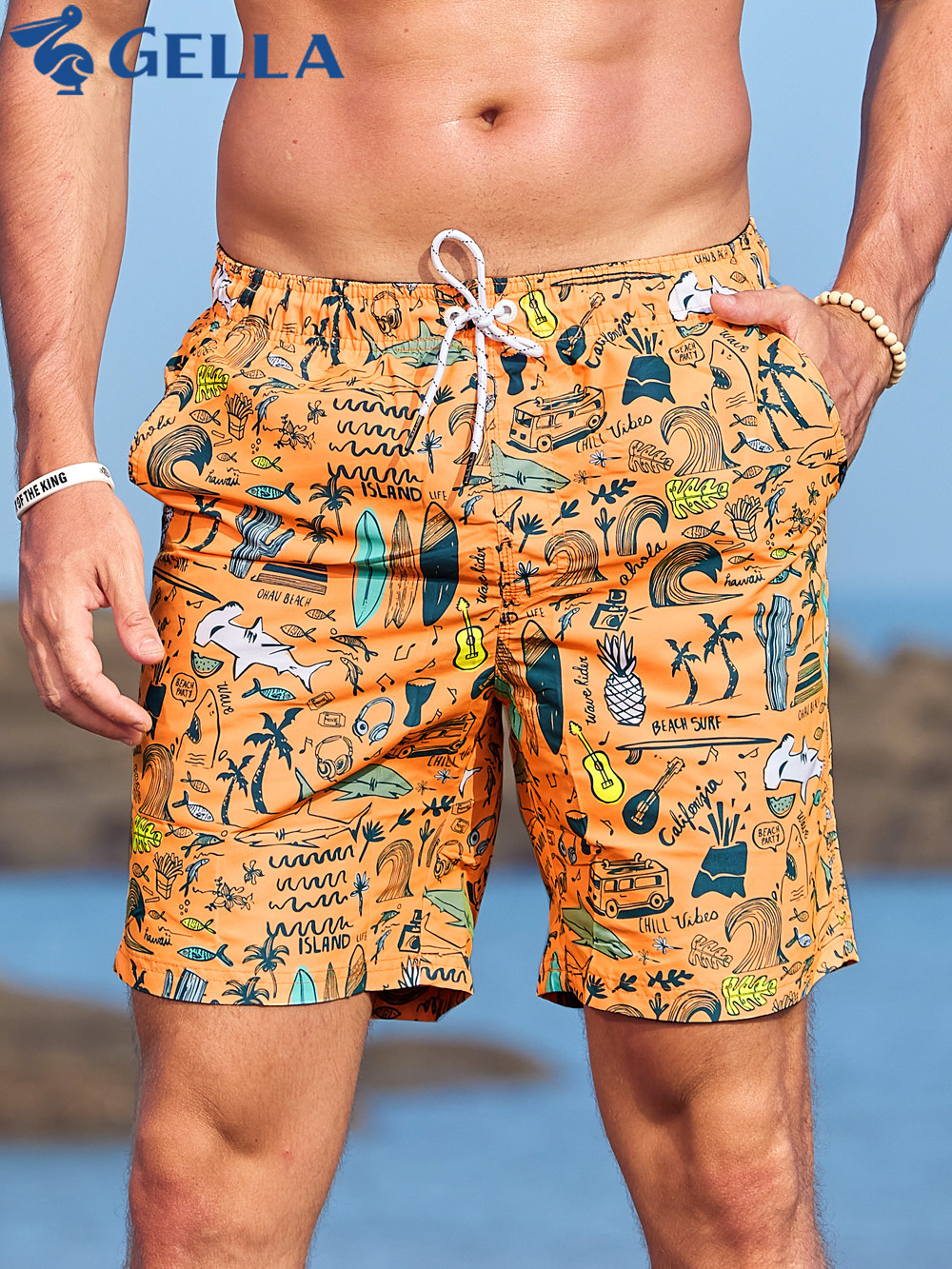 Summer Unisex Creative 3D Printed Men's Quick-Drying Beach Shorts, Loose Elastic Waistband, Street Style Casual Swim Trunks