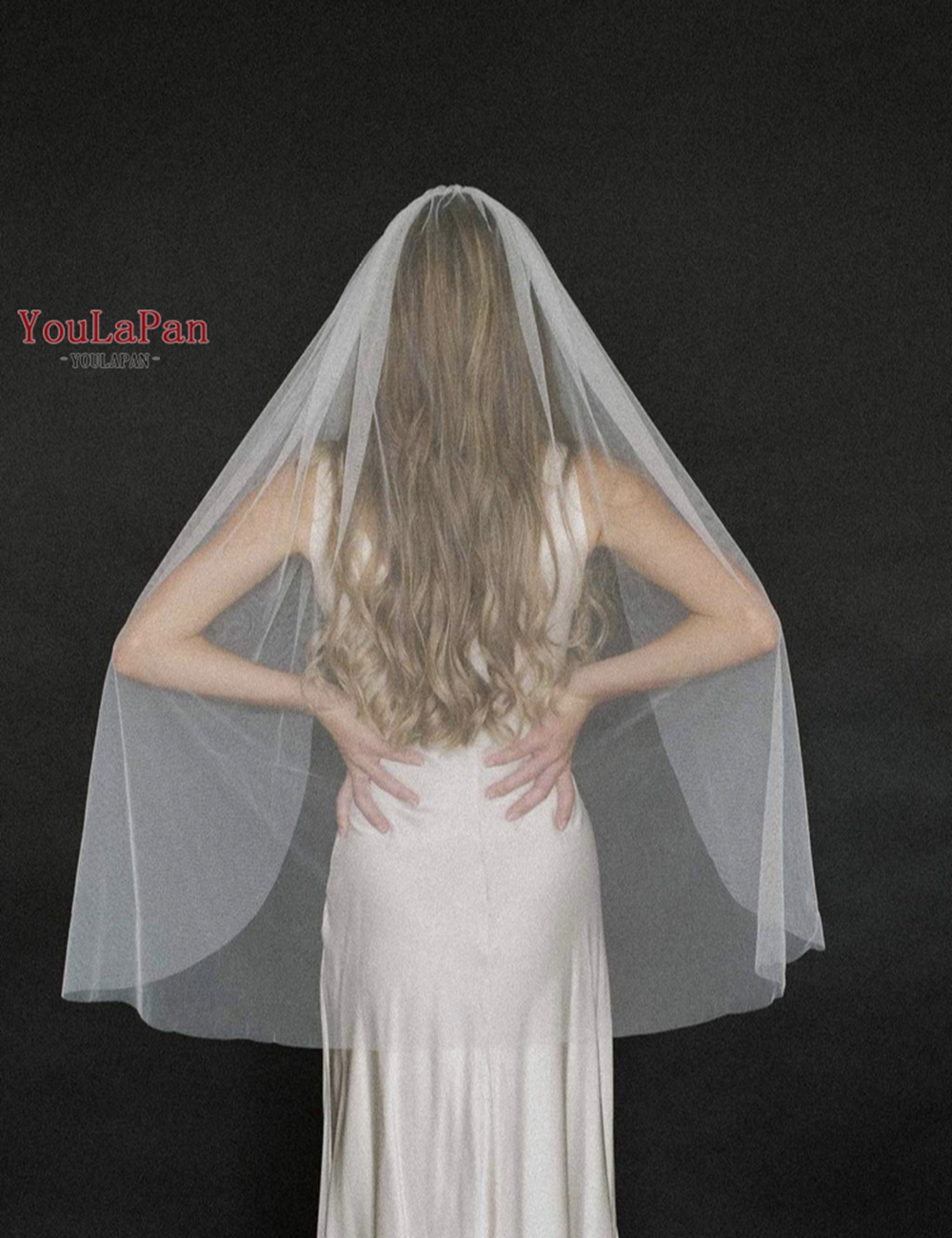 Véu de Noiva Simples YouLaPan em Tule Macio de Camada Única com Borda Cortada, Velo de Noiva Longo Mantilla Personalizável V30