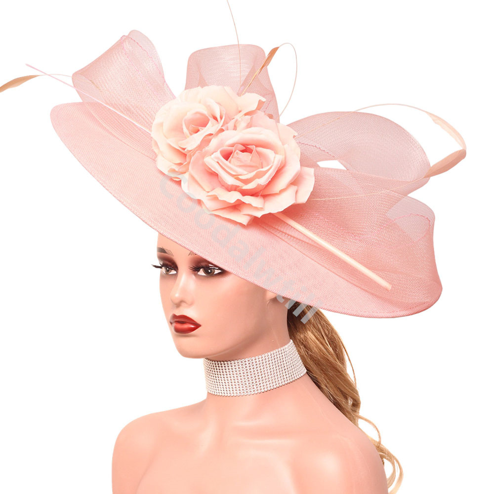 Rosa Blume Big Royal Ascot Damen Fascinator Hut Elegante Frauen Party Abendessen Kopfschmuck Braut Hochzeit Große Fascinatoes Stirnband