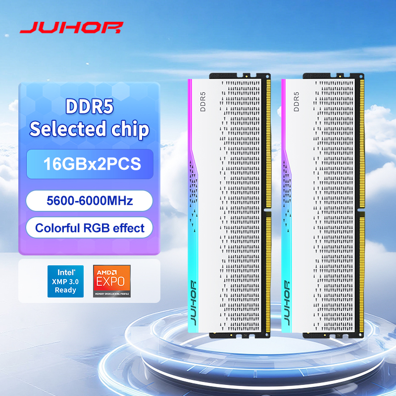 JUHOR หน่วยความจําเดสก์ท็อป RGB DDR5 16GBX2 6000MHz 5600MHz Dimm ความเร็วสูง Memoria Ram