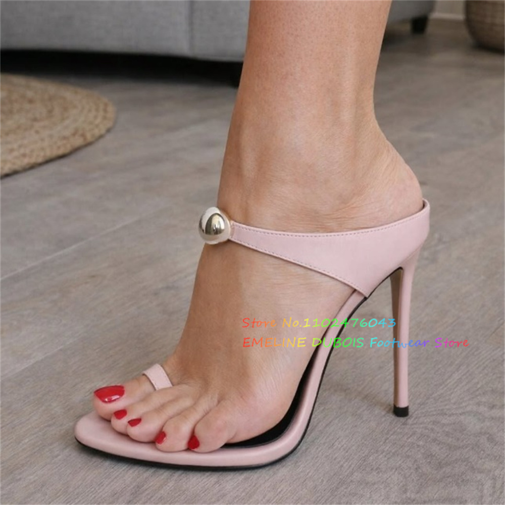 Zapatillas de tacón alto de cuero burdeos con decoración metálica para mujer, sexys, con punta abierta, tacón de aguja, sin cordones, slingback, nuevas para verano, tipo mules de vestir.