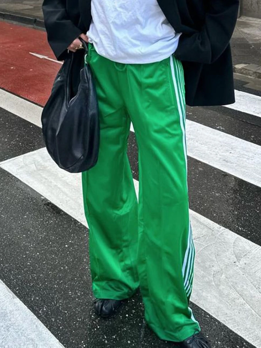 Pantaloni a righe da donna Pantaloni sportivi casual a gamba dritta con coulisse in vita elastica e tasche Pantaloni larghi a vita bassa y2k