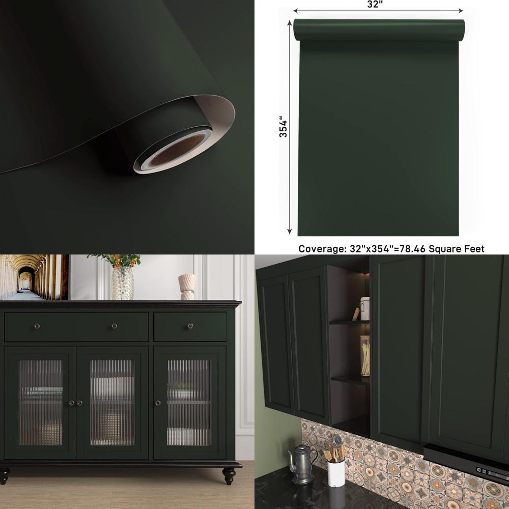 Removable Matte Green Contact Paper for Bedroom Walls - 32 x 354 Solid Dark Green Peel and Stick Wallpaper