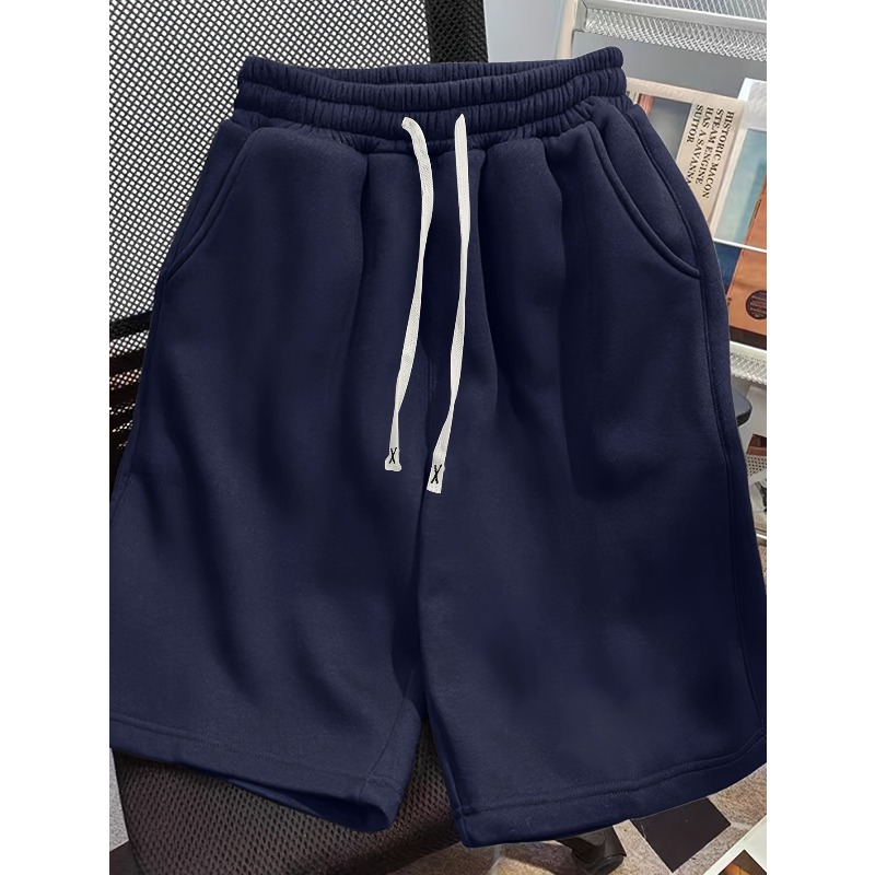 Pantalones cortos de verano para hombre - ligeros, de color liso, con bolsillos y cintura con cordón, ideales para deportes casuales y jogging.