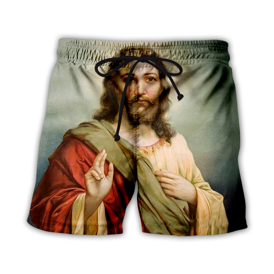 Fashion Jesus Christ 3D Print Beach Shorts Summer Men's Streetwear Oversized Surfing Board Shorts Swimwear Trunks Kids Clothing