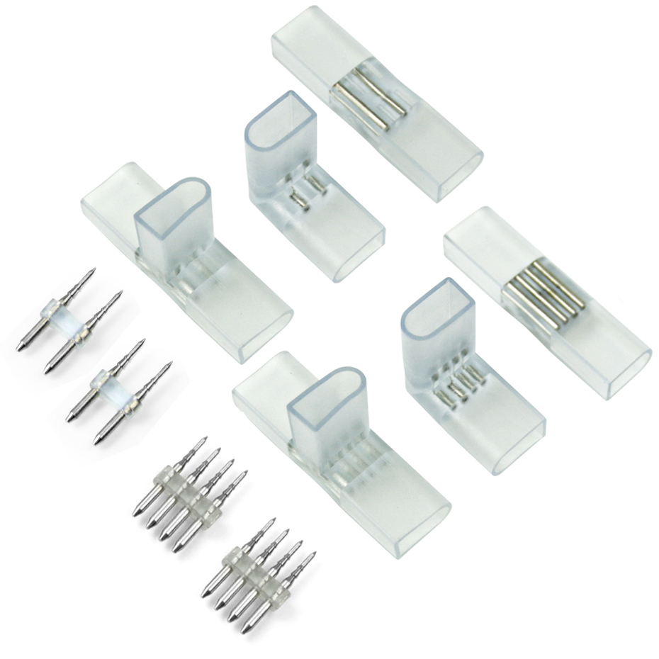 220V 110V Neon Strip  Corner Connector I L T Shape Middle Connectors 2 Pin 4Pin For 2835 SMD Single Color/RGB LED Strip Lights