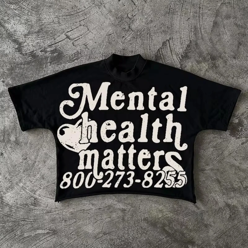 La salute mentale importa grafica T-shirt ritagliate da uomo Y2K maniche corte maglietta vintage streetwear top da donna
