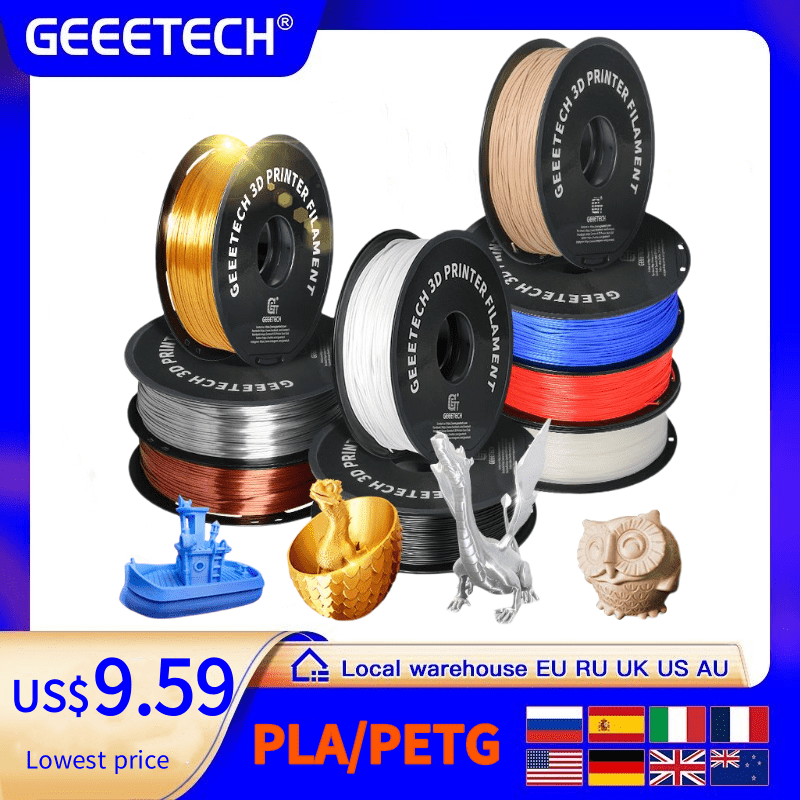 Geeetech пластик для 3д принтера PLA PETG пластик 1 кг 1,75 мм, филамент для 3д принтера, pla filament 1kg, без спутывания, 3d печатные материалы, черный, белый, вакуумная упаковка 3д принтер пластик