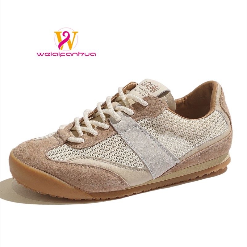 Chaussures en cuir respirantes en maille pour femmes, nouveau style 2026, chaussures de travail plates rétro en cuir, baskets polyvalentes sport et décontractées