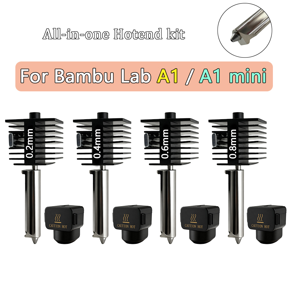 Комплект хотэнда для Bambu Lab A1 mini, универсальный, с насадками из закаленной стали 0.2/0.4/0.6/0.8 мм, аксессуар для 3D-принтера Bambu Lab A1