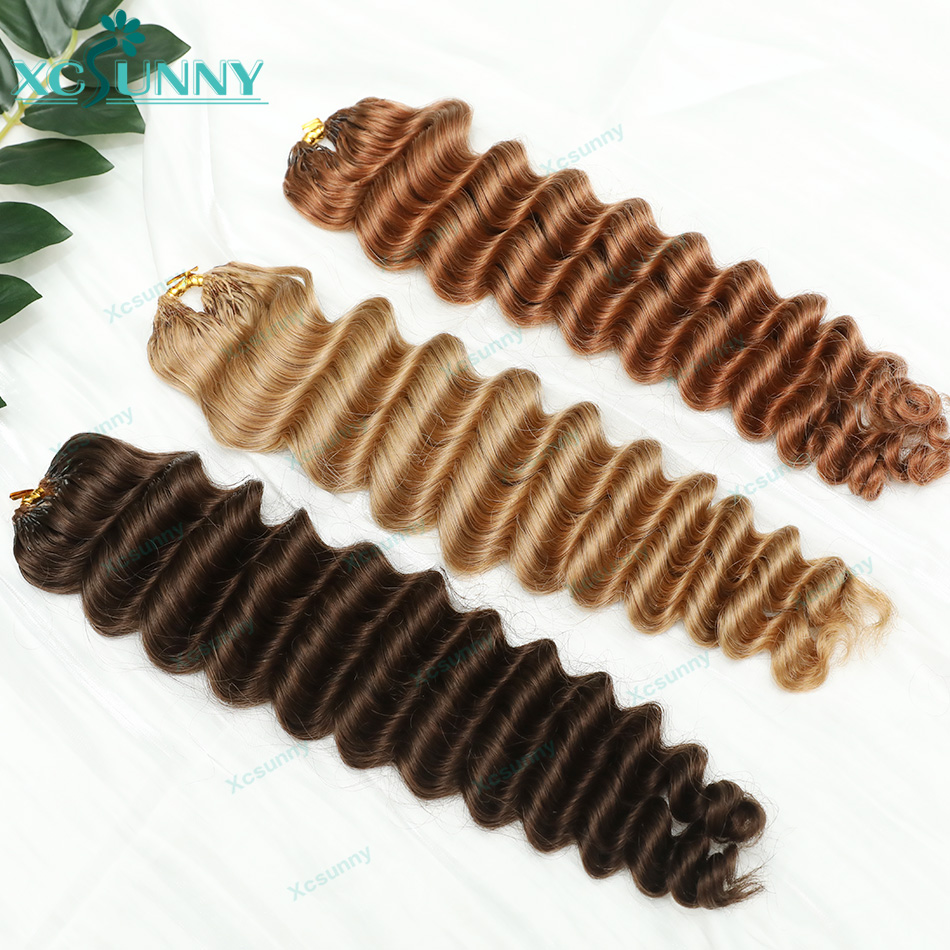 Extensiones de cabello humano de ganchillo de onda profunda Color sin nudos 4 27 30 cabello humano de ganchillo de plumas pre-separadas rizado para trenzas bohemias