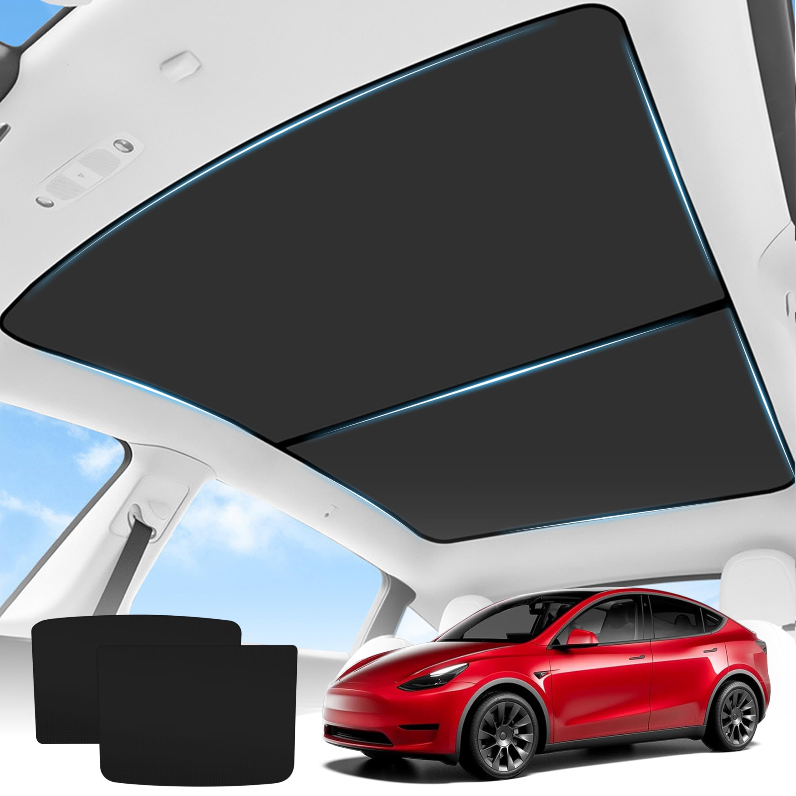 Parasoles para Tesla Model 3 + Highland 2024 Model Y 2023, hebilla de tela de hielo, parasol de cristal, accesorios para tragaluz de techo solar delantero y trasero