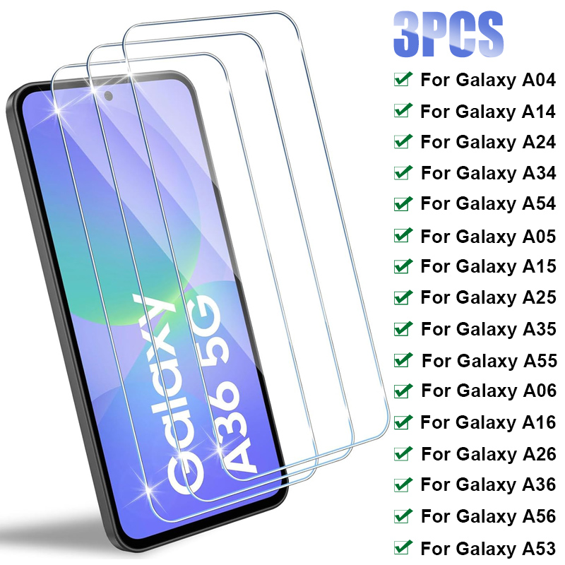 3 шт. закаленное стекло для Samsung Galaxy A16 A36 A56 A06S A26 Защитная пленка для экрана Samsung A55 A35 A25 A15 A05S A54 A34 A53 A14 5G