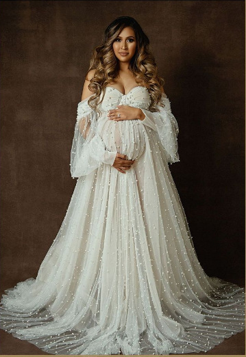 Robe d'accessoires de photographie de maternité, fil blanc perle Dense, vêtements de photographie de maternité, robe de fête prénatale, séance Photo enceinte
