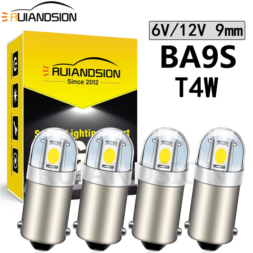 Светодиодные лампы Ruiandsion BA9S 12V 6V T4W 233 T11 9 мм, суперяркие, для салона автомобиля, приборной панели, лампа для чтения, 4 шт.