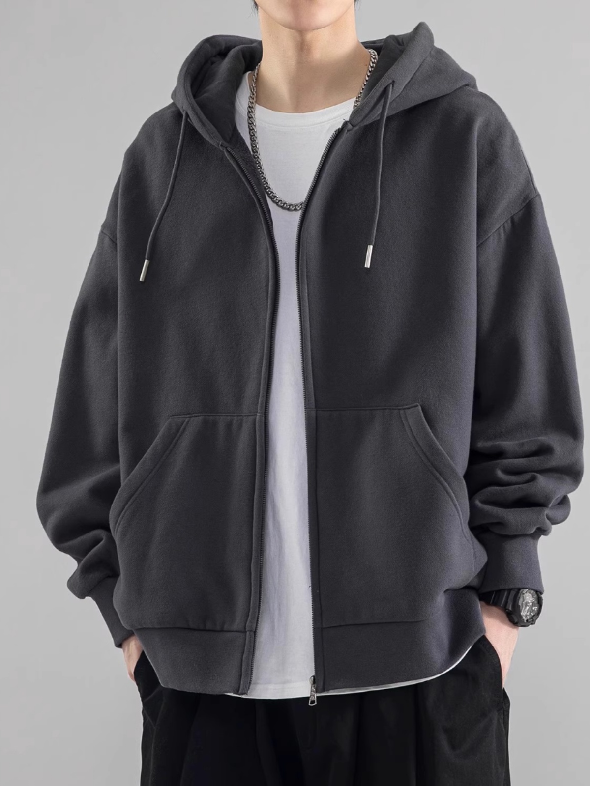 Heavyweight Hooded Sweatshirt Men's Spring Autumn Winter New Fleece Lined Trendy Brand Casual Outerwear for Youth