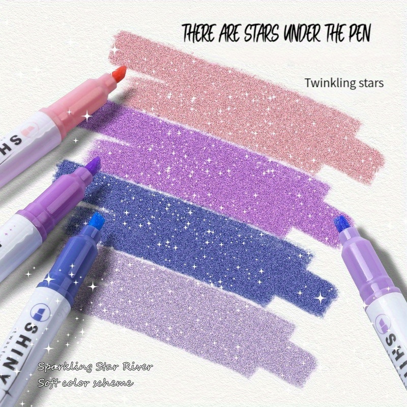 4er-Pack Glitzer-Textmarker-Set, Pastellfarben mit Schimmer, perfekt für Tagebücher, Kritzeln, Notizen und Schreibwaren-Sammlung