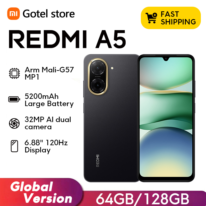 【브랜드+】글로벌 버전 레드미 A5 유니소크 T7250 프로세서 32MP 메인 카메라 6.88인치 대형 화면 15W 고속 충전 지원