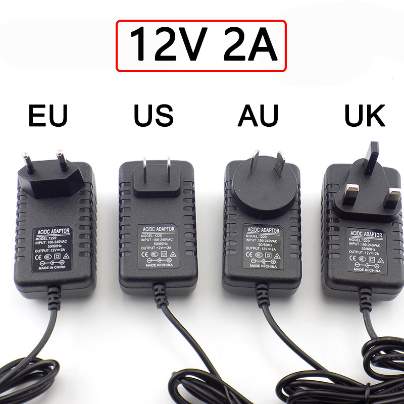 AC DC Adapter 12V 2A 2000ma Adapter Voeding EU UK AU US Plug Lader Voor LED Strip licht Lamp 5.5mm * 2.5mm