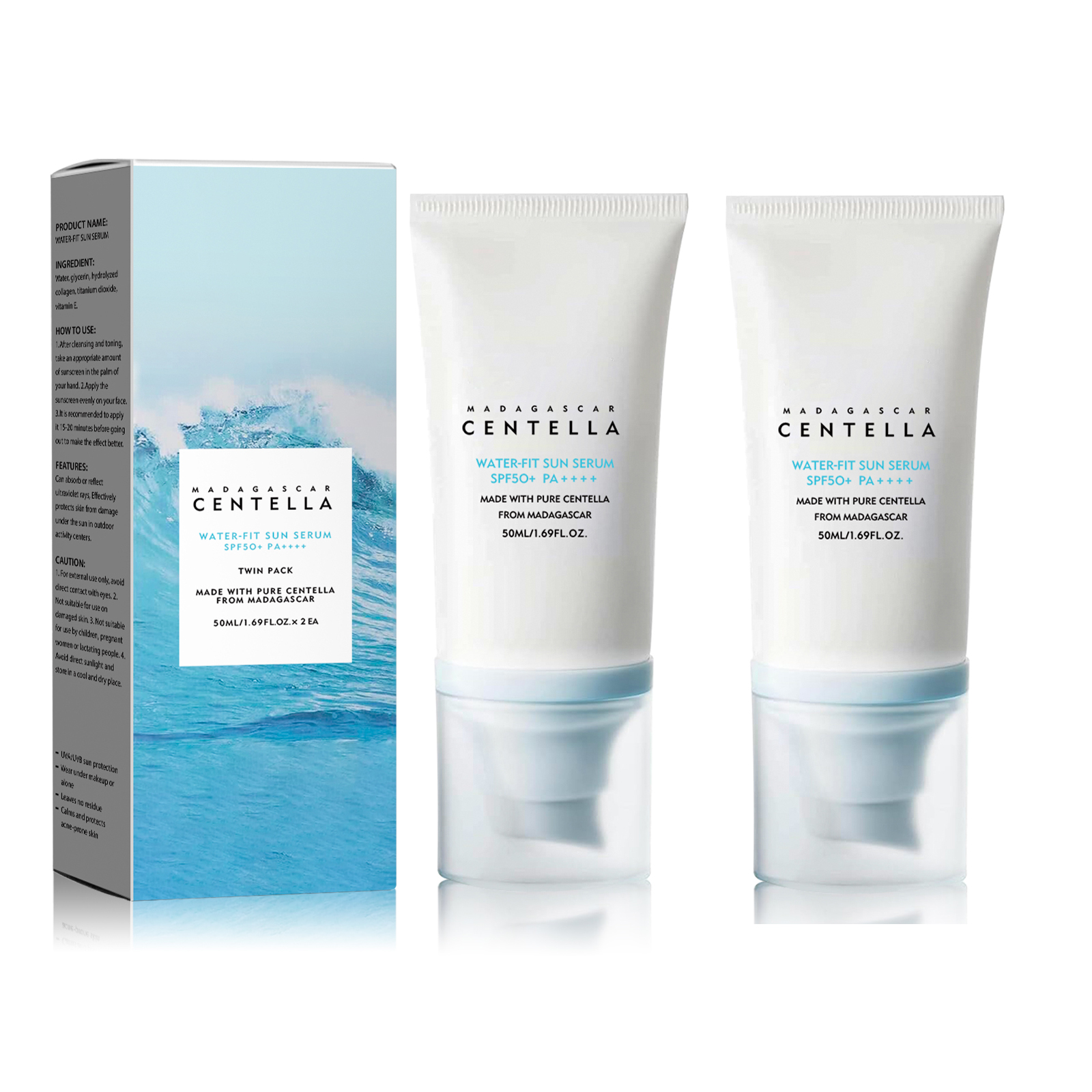 2/1 pièces SPF50 + crème solaire Centella forte Protection UV crème solaire à base d'eau soleil corps crème solaire hydratante soins de la peau