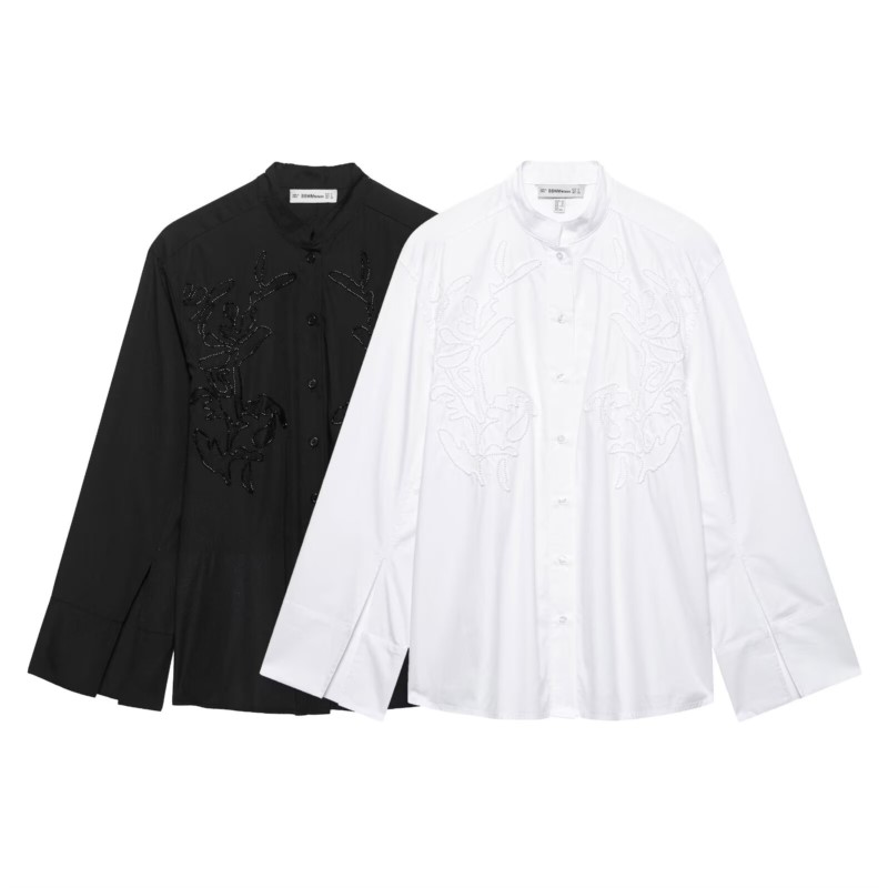 Hipseam camisa bordada feminina primavera casual simples camisas femininas elegante manga longa camisas e blusas chiques