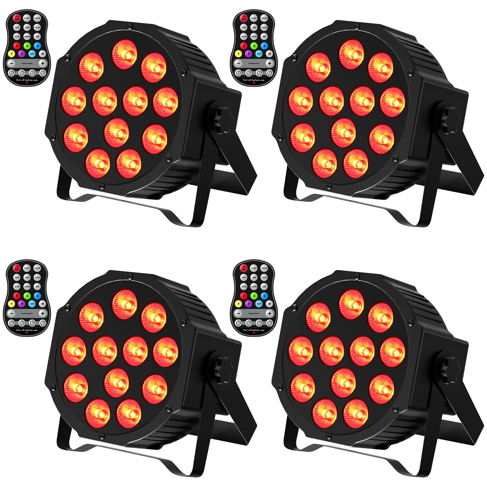 U'king ไฟ LED PAR 12ดวง4in1 18W 4ชิ้น, DMX512 RGBW เวทีแบนไฟเอฟเฟกต์ไฟเปิดใช้งานด้วยเสียงสำหรับดีเจดิสโก้ปาร์ตี้บาร์โชว์
