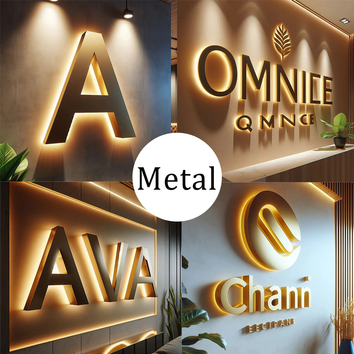 Letreros de letras de acero inoxidable retroiluminados 3D, letreros de negocios dorados personalizados, letreros retroiluminados para tienda al aire libre, logotipos iluminados dorados 3D