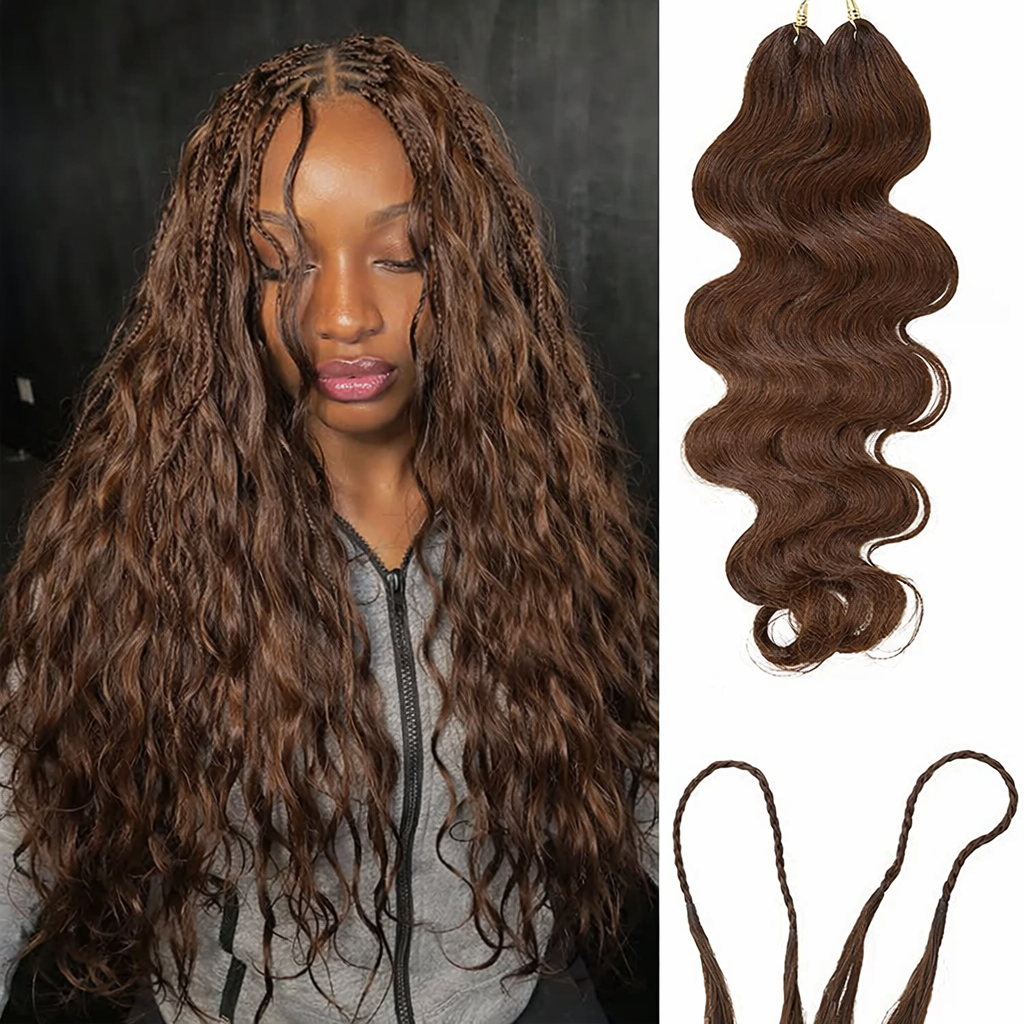 15A Sans nœuds # Extensions de cheveux humains 100% naturels, 4 mèches brunes ondulées au crochet, pré-séparées, avec nœuds miracle pour tressage