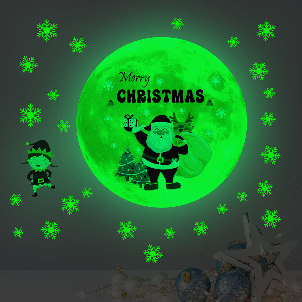 Kerstmaan Sneeuwvlok Lichtgevende muurstickers voor kinderkamer Slaapkamer Woondecoratie Decals Glow In The Dark Nieuwjaar behang