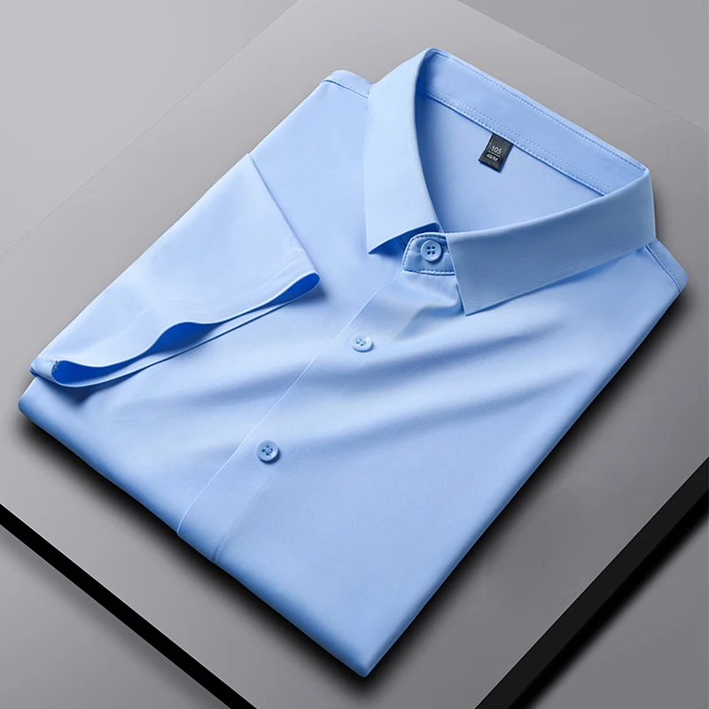 Camisa informal de negocios para hombre, camisa de manga corta de Color sólido, resistente a las arrugas, sin arrugas, Top versátil cómodo para todas las estaciones, nueva