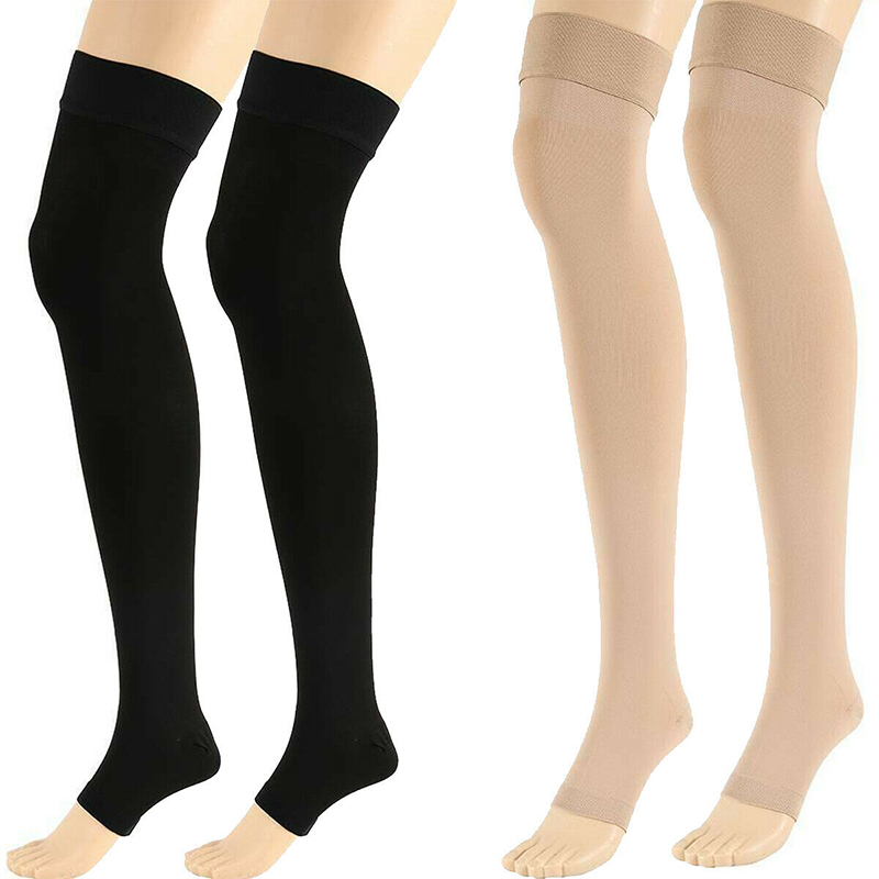 1 Paar kniehohe medizinische Kompressionsstrümpfe mit offenem Zehenbereich, Krampfadern-Strumpf, Unisex-Kompressionsbandage, Wickelformung, 18–21 mm