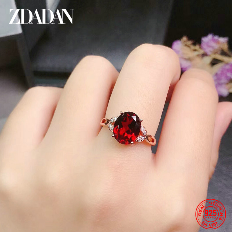 ZDADAN Verstellbarer Rubinring aus 925er-Sterlingsilber für Damen, Modeschmuck, Geschenke