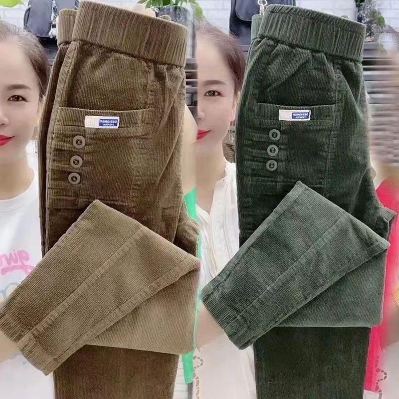 Mulheres quentes primavera inverno botão bolsos babados vintage grande grande plus size casual festa moda calça solta