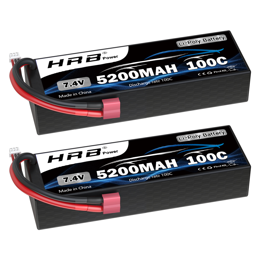 1/2pcs HRB 2S 7.4V 5200mah Lipo Battery 100C RC Car Battery with T Deans Plug Hard case Battery for RC Car Truck Tank 1/10 1/12