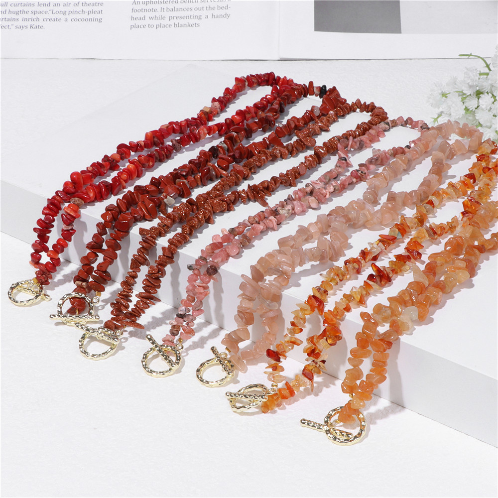 Gargantilla de piedra de Chip rojo, ágatas naturales irregulares de cornalina, cuarzo Coral, collar de gemas, joyería bohemia de Reiki, regalo para mujeres y hombres