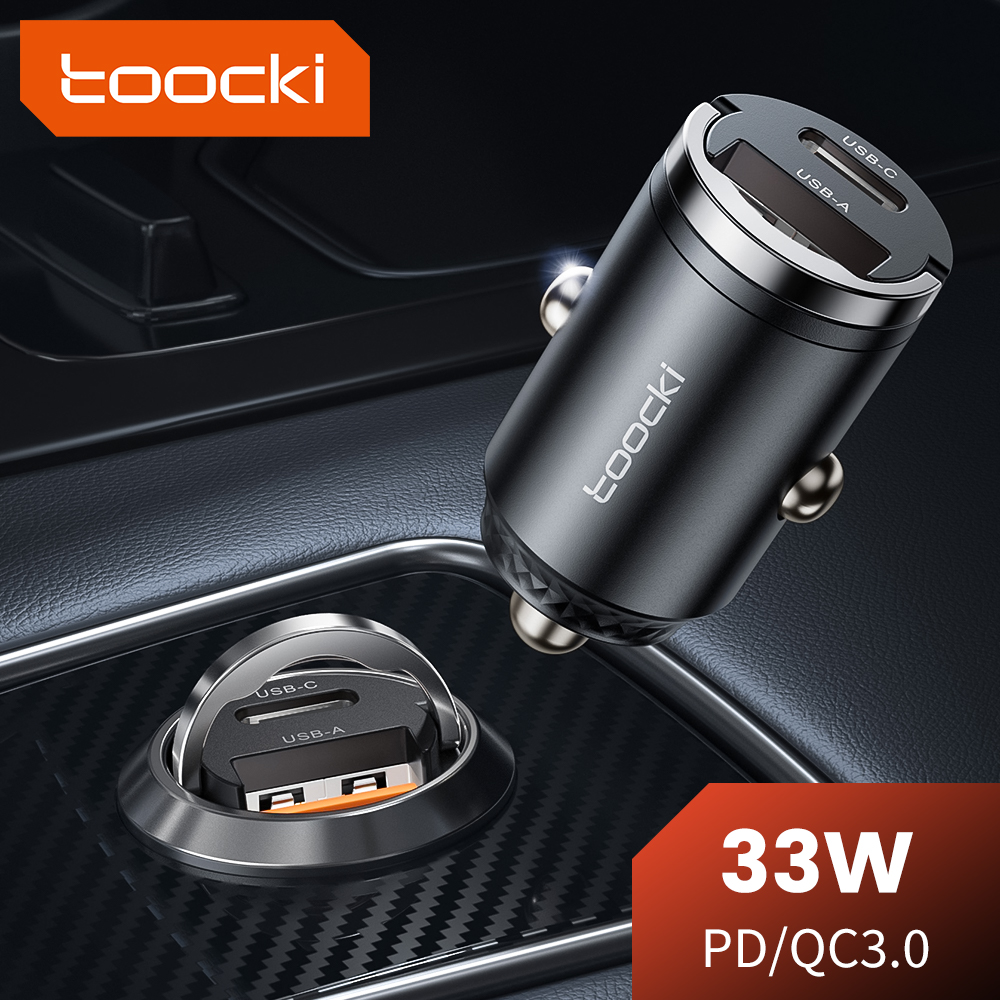 Toocki 33W Mini Car Charger PD QC3.0 Quick Charge Type C Pull Ring Car USB Charger For iPhone 15 Xiaomi Samsung S24 Support PPS