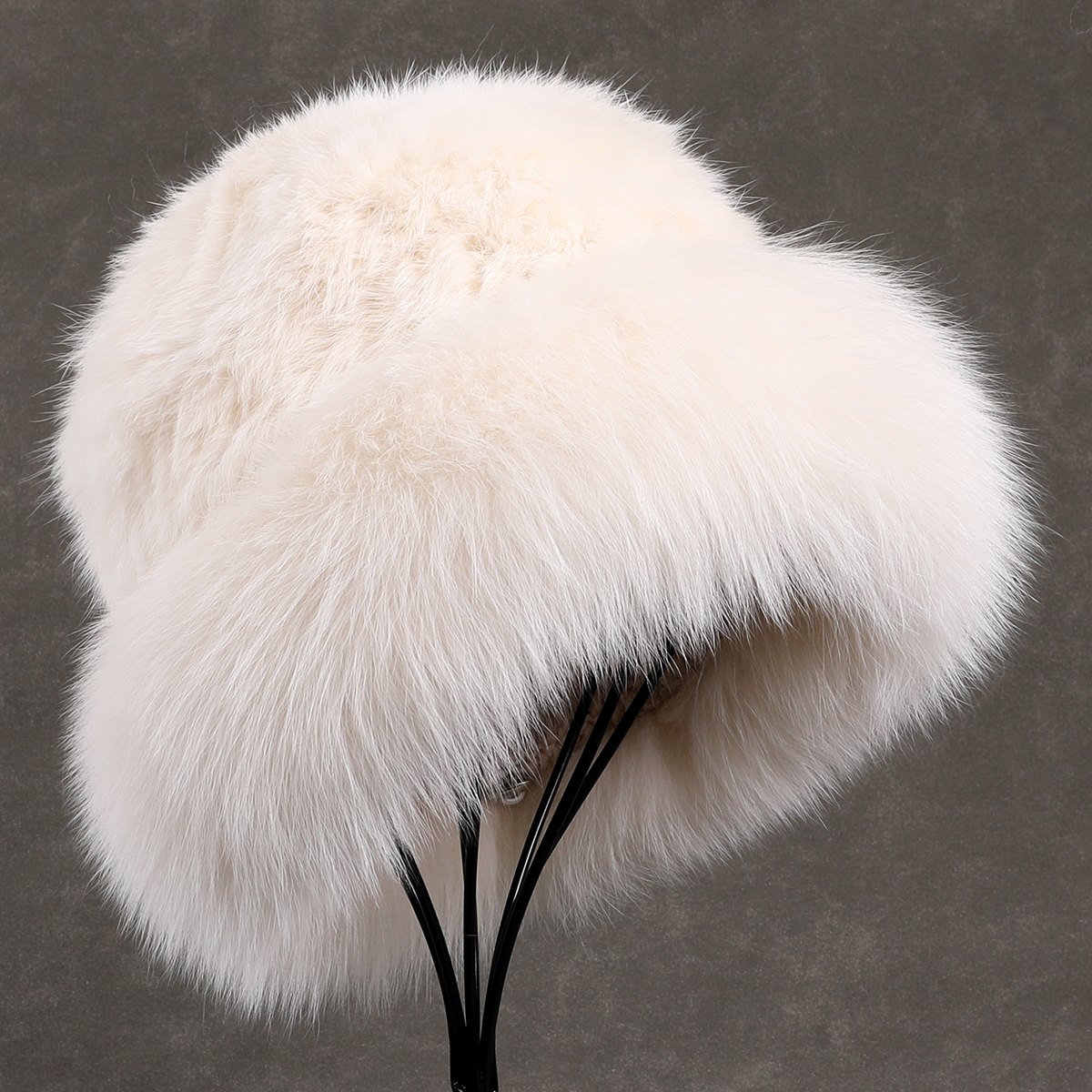 Chapeau d'hiver de luxe pour femmes, chapeaux en fourrure de lapin tricotés avec grand bord en fourrure de renard, casquette seau à la mode pour dames