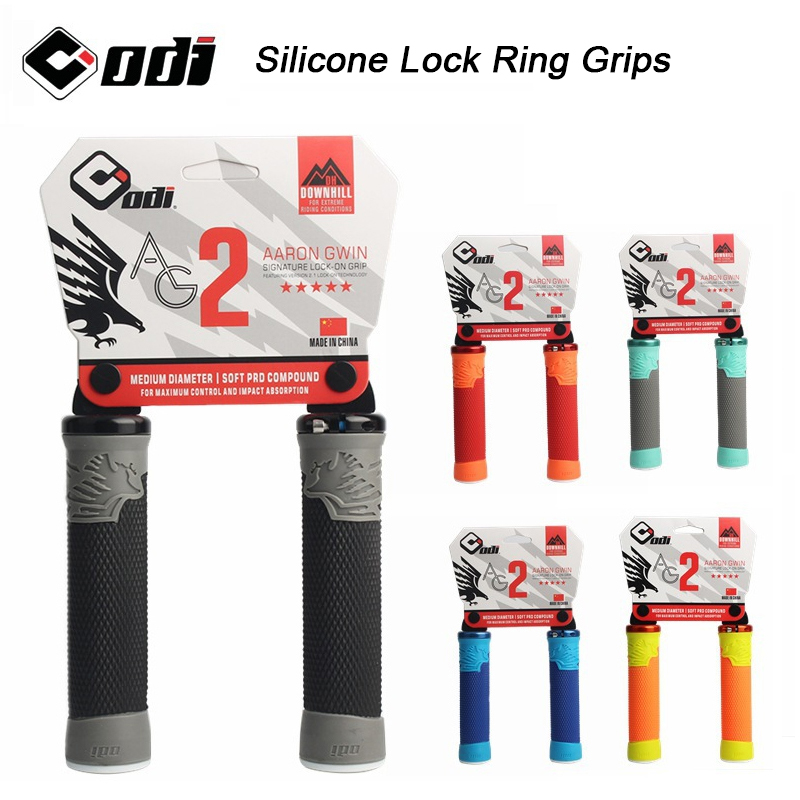 Pegangan Sepeda MTB ODI Silikon Nyaman, Dapat Dikunci, Cincin Pengunci Aluminium CNC Anti-Selip, Pegangan Setang Dua Warna, Suku Cadang Sepeda